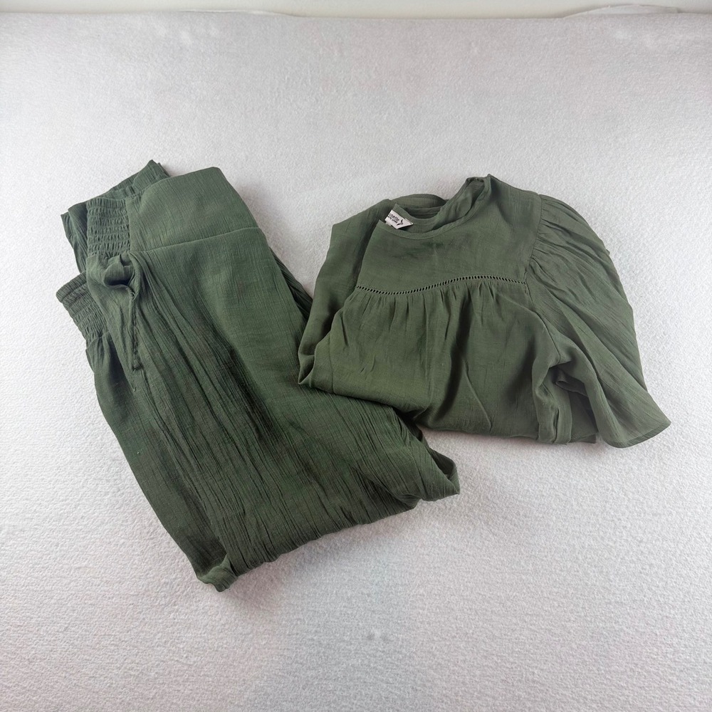 Nanette Lepore Olive Green Gauze Two Piece Set Top and Pants XL Boho Casual